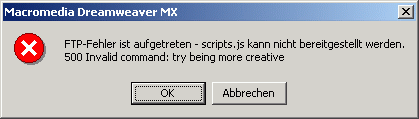Fehlermeldung in Dreamweaver